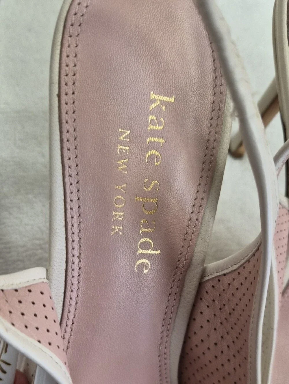 kate spade Perforated Cream Slingback Pointed Flats with Pink Insole Size 8